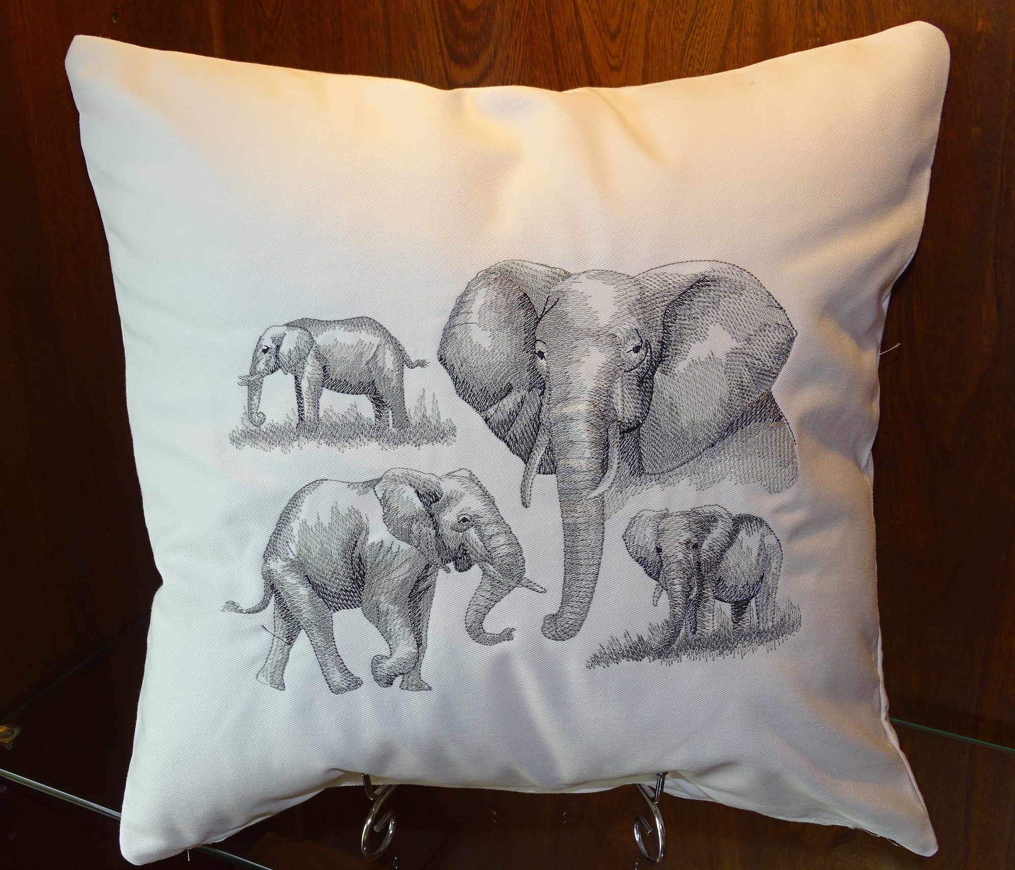 Animal Sketches - African Elephant Embroidered Cushion